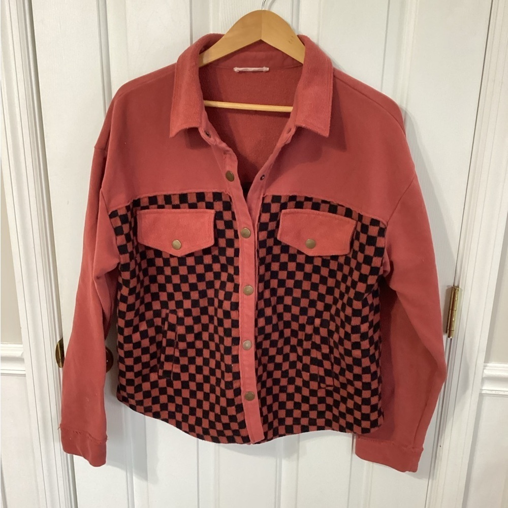 Ces Femme Top Shacket Jacket Medium Checkerboard  Black